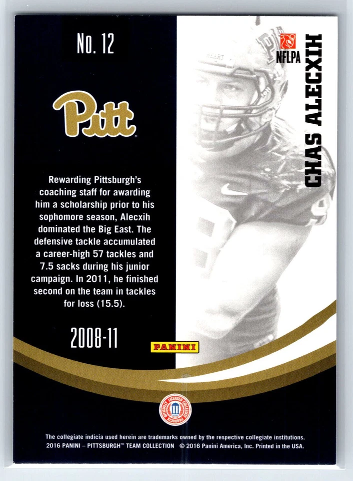 2016 Panini Collegiate Pitt Chas Alecxih #12 - Image 2 of 2