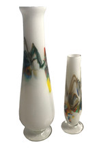 White Multicoloured Glass Vases x 2