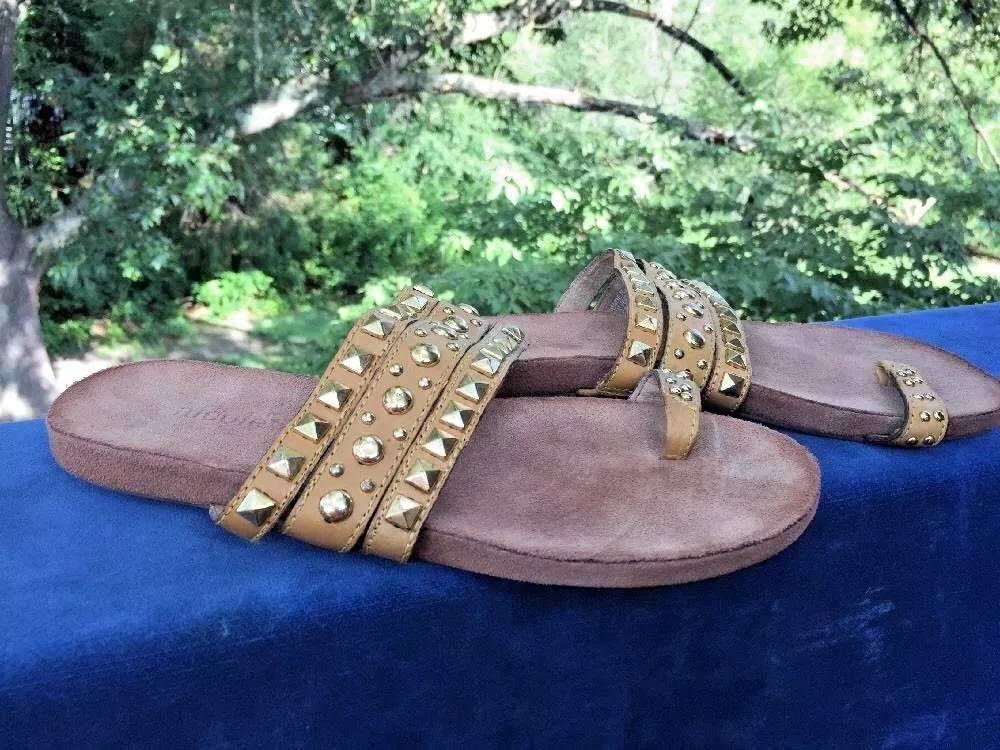 SALE NICOLE Clogs Flats JESUS TOE Gold Embellished Sandals Shoes