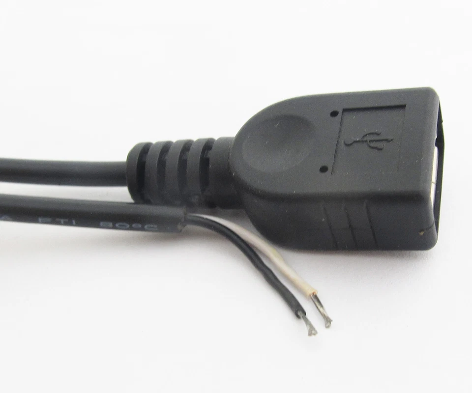 0.3M 30cm Black USB Female Jack 2 wire Power Cable Cord Connectors DIY LOT - Image 2 of 3