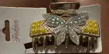 Hair Claw Clip Beautiful Butterfly Flower Yellow crystal