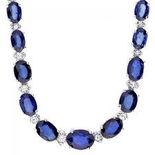 29.10Ct Natural Sapphire Diamond 14K Solid White Gold Necklace