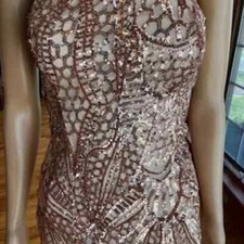 Showpo Rose Gold Sequin Strapless Floor Length Formal Prom Gown Dress Size 6