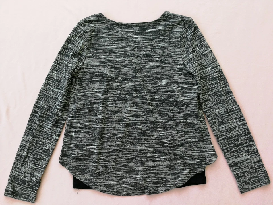 女童纱染粗纺球衣长袖身体全衬里上衣 - Xhilaration BLK M — 第 4/4 张图片