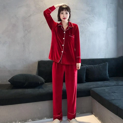 Plus Size Velour Pajamas Set Couple Sleepwear Suits Velvet 2PCS Trouser Homewear - Bild 21 von 32