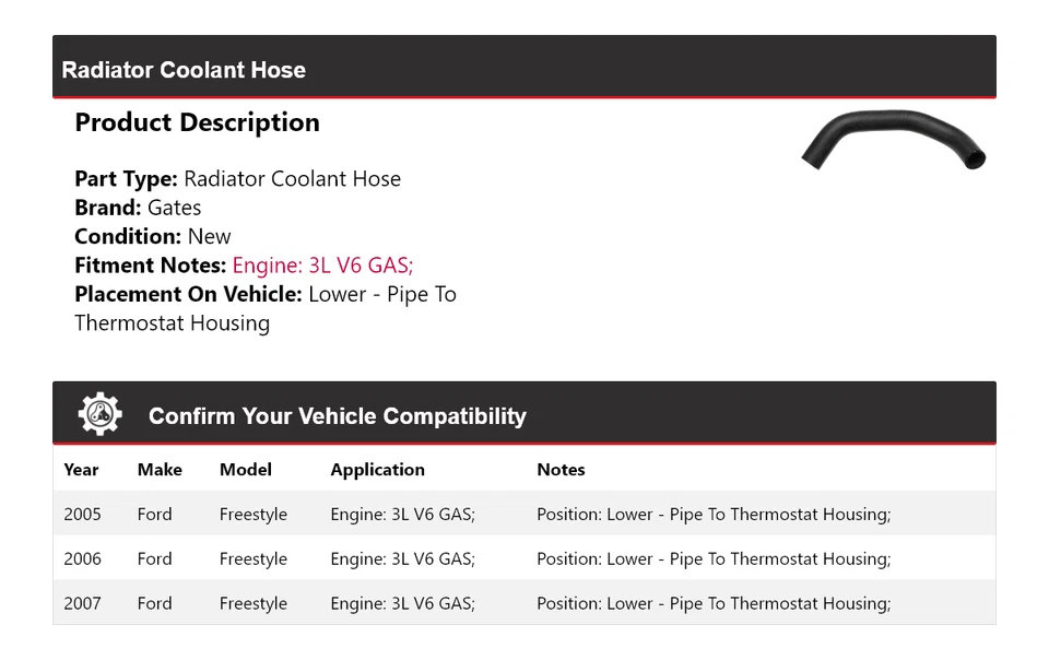 Puertas de manguera de refrigerante de radiador Ford Freestyle 2005-2007 2006 Foto 2 de 4