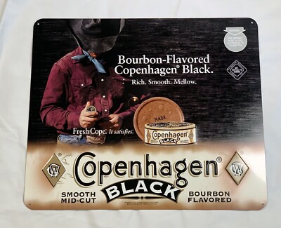 New Copenhagen Black Bourbon Metal Tin Sign 17 X 14.5 Dip Snuff Cowboy Logo  Cope