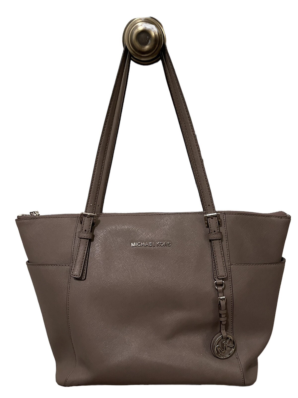Tote Gray Leather Large Purse Bag Laptop Euc