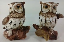 Vintage Homco Owl Figurines On Branches 5 in. #1114 Lot of 2 