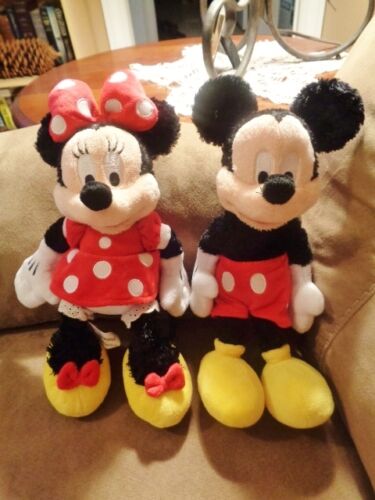 Minnie & Mickey Mouse Fuzzy 11" Pair Walt Disney World Disneyland stuffed plush - Photo 1/9
