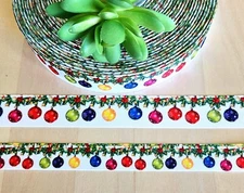 5/8 & 7/8" (1 YD) Christmas Bulb Grosgrain Ribbon Bulbs Garland Gift Bow Ribbon