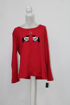 Karen Scott Longsleeve Scotty Mistle Scoopneck Top Red S