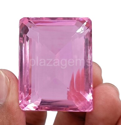 200 Natural Ct Beautiful Pink Topaz Emerald Cut Certified Brazil Gemstone 4HKP