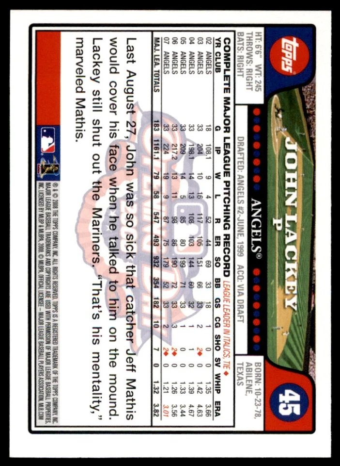 2008 Topps Opening Day John Lackey Los Angeles Angels #45 - Image 2 of 2