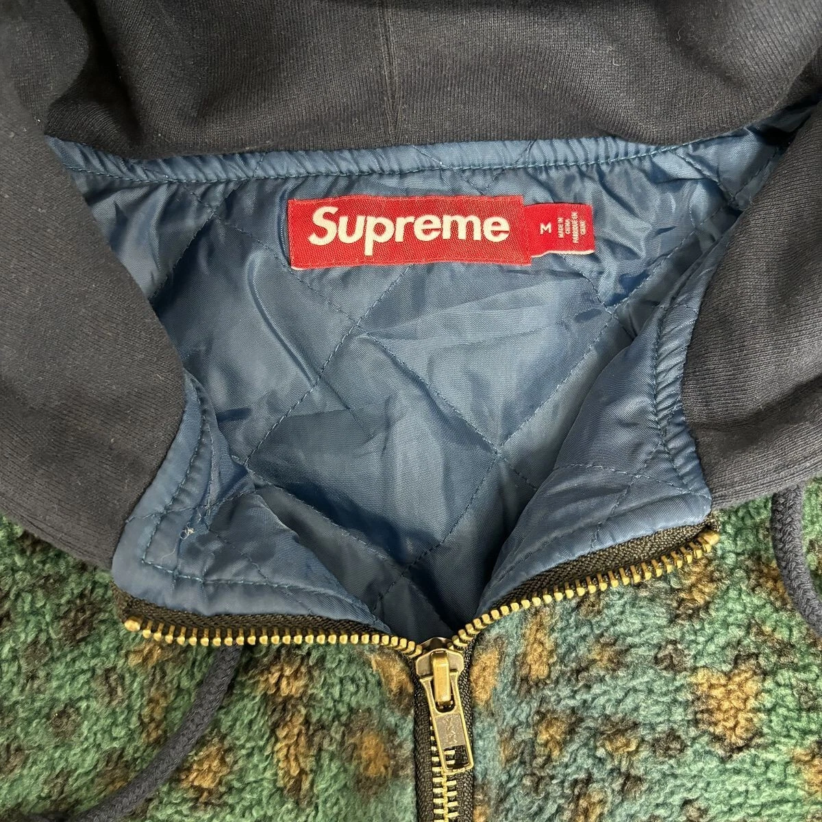 Chemise parka polaire zippée à capuche Supreme 23AW léopard sarcelle taille M largeur du corps 60c