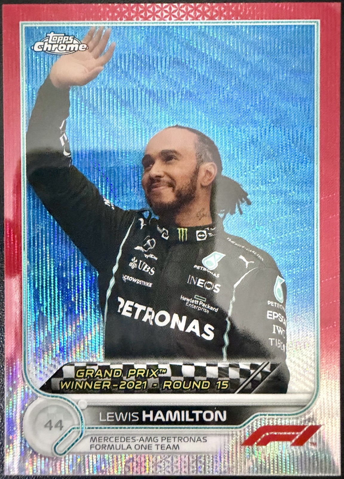 2022 TOPPS CHROME F1 #165 LEWIS HAMILTON RED WAVE REFRACTOR 100TH WIN SSP #3/5!