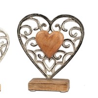 Dekoobjekt Herz Romantik H. 22,5Cm Natur Silber Alu + Mango-Holz Formano F25