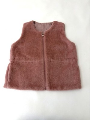 Teddy Bear Faux Fur Vest Womens One Size Peach Tone Pearl Zip Up Side Pockets