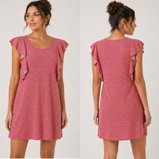 J.Crew Striped T-Shirt Dress Women Size S Red White Ruffle Nautical Mini coastal