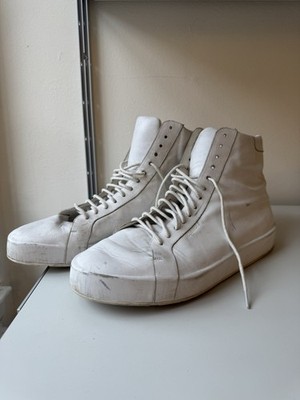 Jil Sander Men's High Top Sneakers Size 44 White Leather Pre Owned US Sz 11