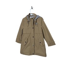 Zara Kids Tan Hooded Coat Plaid Lining Snap Button Pockets Girls Size 6