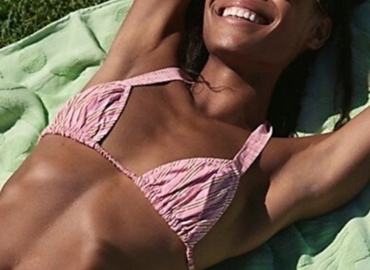 She Made Me X Free People Pink Stripe Triangle Bikini Top SZ L NWT - Image 1 of 4