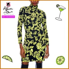 Alice + Olivia Delora Turtleneck Floral Black Lime Green Fitted Mini Dress 2