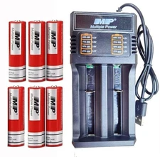 6 Pack 3000mAh Rechargeable Li-ion Battery 3.7V Button Top + Battery Charger