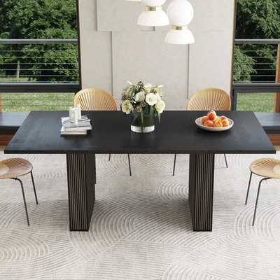 78 ''Dining Table for 6-10,Rectangular Kitchen Table,Long Wood Strip Base Black