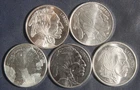 FIVE (5) INDIAN BUFFALO 1 OZ .999 SILVER ROUNDS ( 5 OZ TOTAL)  LOT 201051