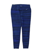 NIKE Womens Dri Fit Leggings UK 14 Medium Blue Striped Polyester BQ08