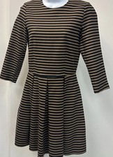 GAP Navy & Tan Striped Dress Size 8 Zip Up 3/4 Sleeve Knee Length
