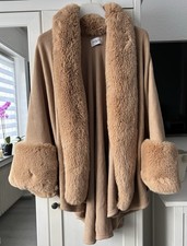 Beiger Cape Poncho mit Kunstfell Einheitsgröße neuwertig