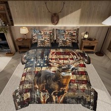 Deer Hunting Comforter Set with Sheets American Flag 7 Full Brown and Black