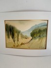 Inseric Watercolor Painting Mountain Forest View Israeli Artist 13”.25 X 9”