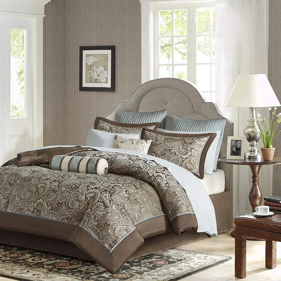 King 12 Piece Cotton Polyester Comforter Set Blue Paisley - Image 2 of 3