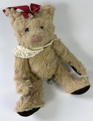 Vintage Russ Greta Teddybär hellbraun lockig Plüschtier Kuscheltier 7 Zoll süß Geschenk UK Schleife 
