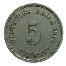 German Empire 5 Pfennig 1914 G Mint Mark:  G  - Karlsruhe