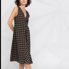 Ganni Women's Clothing Brown & Black Check Print Seersucker Midi Dress and Shirt