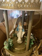 Vintage Oil Rain Hanging Lamp Underwriters Laboratories Virgin Mary
