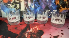 Culver Double Old Fashion Glasses Stenciled Fir Trees Snow 14 Ounces Set of 4