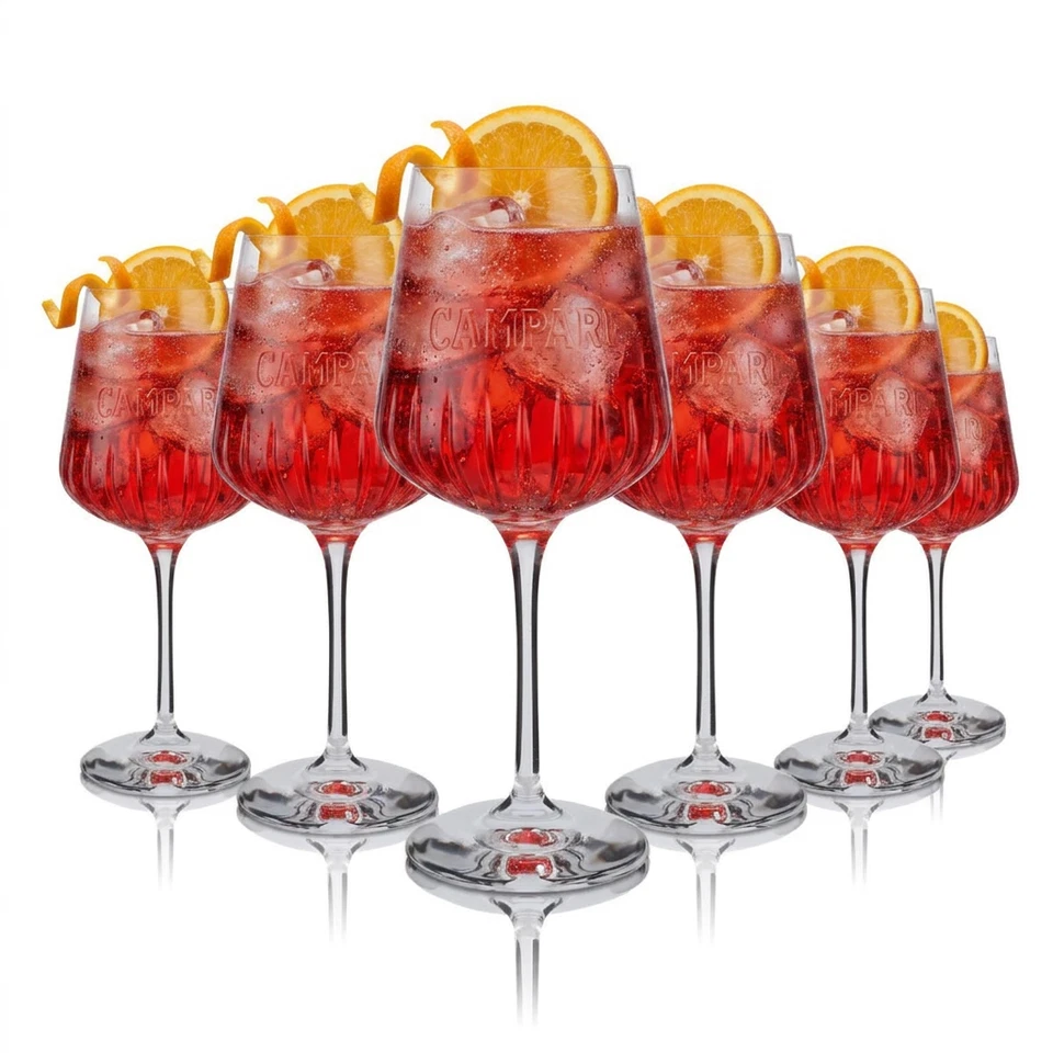Campari Gläser 6er Set Milano Weinglas Relief Spritz Aperitif 0,49l Stielglas - Bild 1 von 4