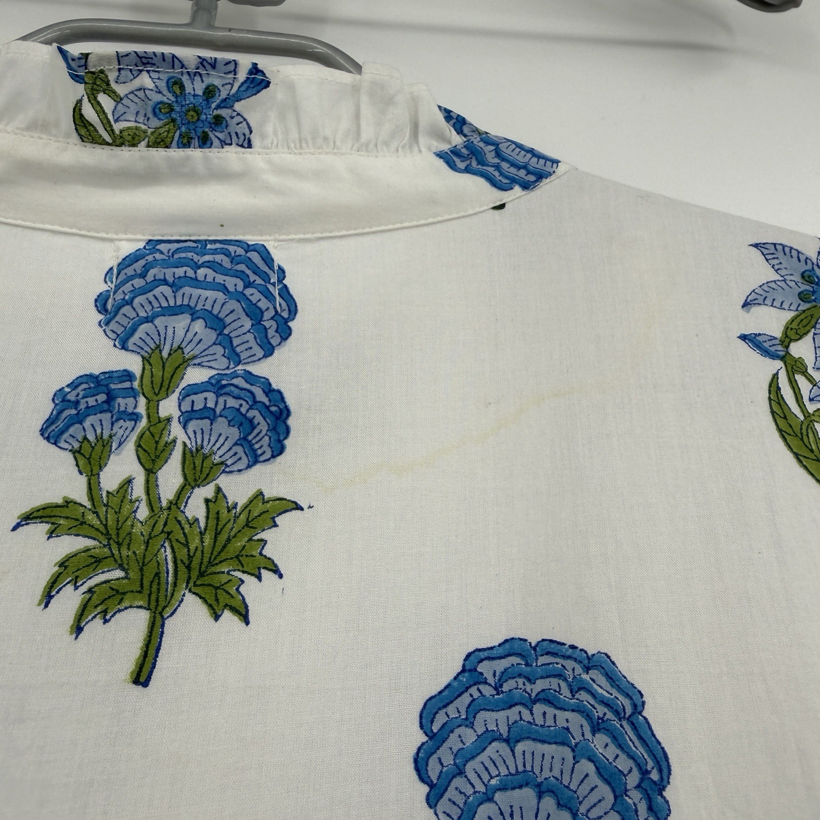 Pink City Prints Cobalt Lilly Panama Dress Size L Large Belted Cotton Maxi Shirt