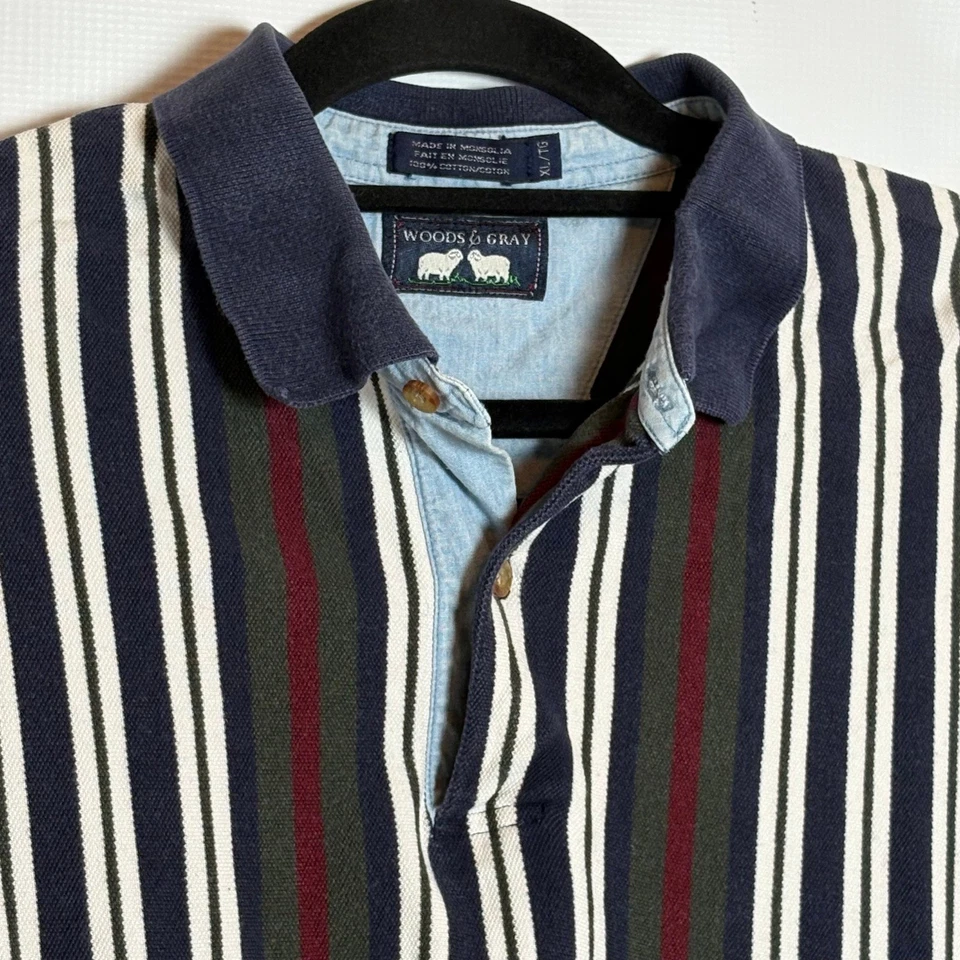 Woods & серый мужской XL/TG в полоску коротким рукавом рубашка-поло на пуговицах 100% хлопок - Изображение 2 из 4