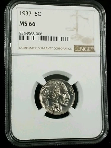 1937-P  5C BUFFALO NICKEL PHILADELPHIA NGC MS 66 #6636