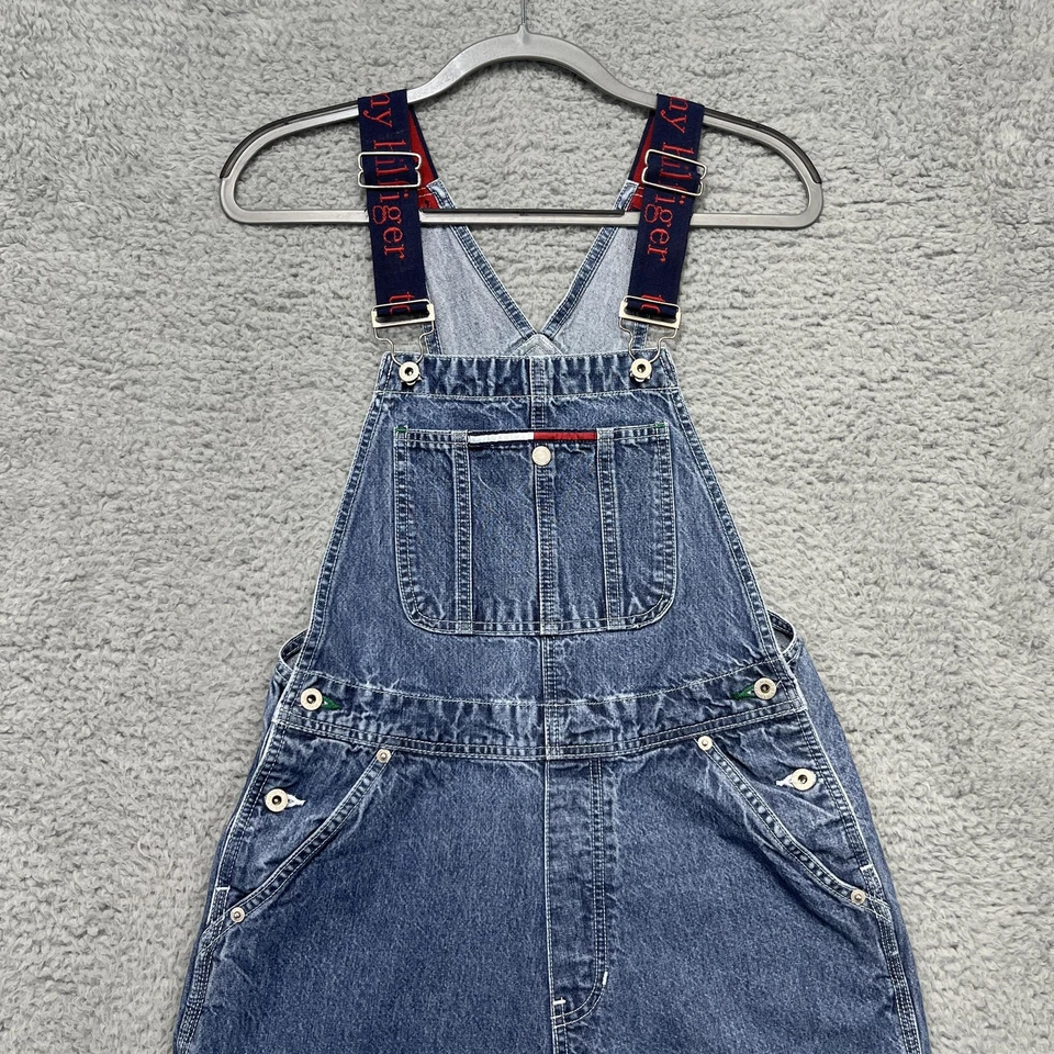 Mono Tommy Hilfiger Vintage Mujer Mediano Denim Babero Logo Carpintero Años 2000 Y2K Foto 2 de 4
