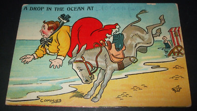 Alter COMICUS Comic MEER STRAND ESEL WERFEN FETTE DAME IM MEER TROPFEN IM MEER