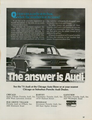 1975 Audi 100LS Front Wheel Drive Luxury Car 24 MPG The Answer VINTAGE PRINT AD