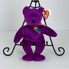 Ty Beanie Babies Millennium Bear Plush Toy RARE - Purple - TAG ERRORS