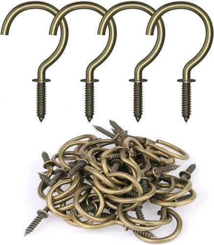 RELBRO 50 Pcs Screw Hooks, 1-1/4 Inch Bronze Cup Hooks Screw in Mug Hooks Metal 